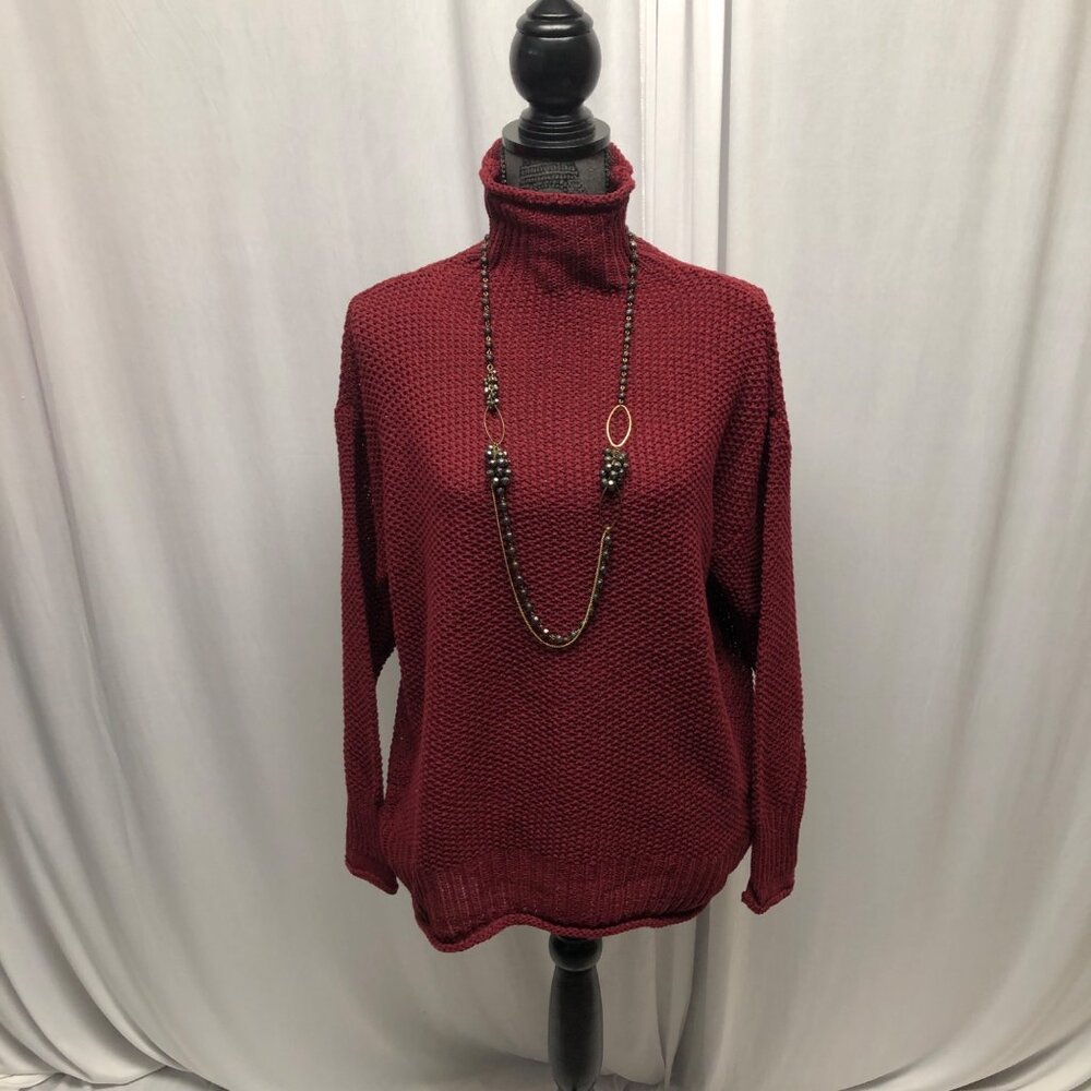 Maroon Mock Turtleneck Loose Knit Sweater Womens Size Mediuim Long Sleeve NEW